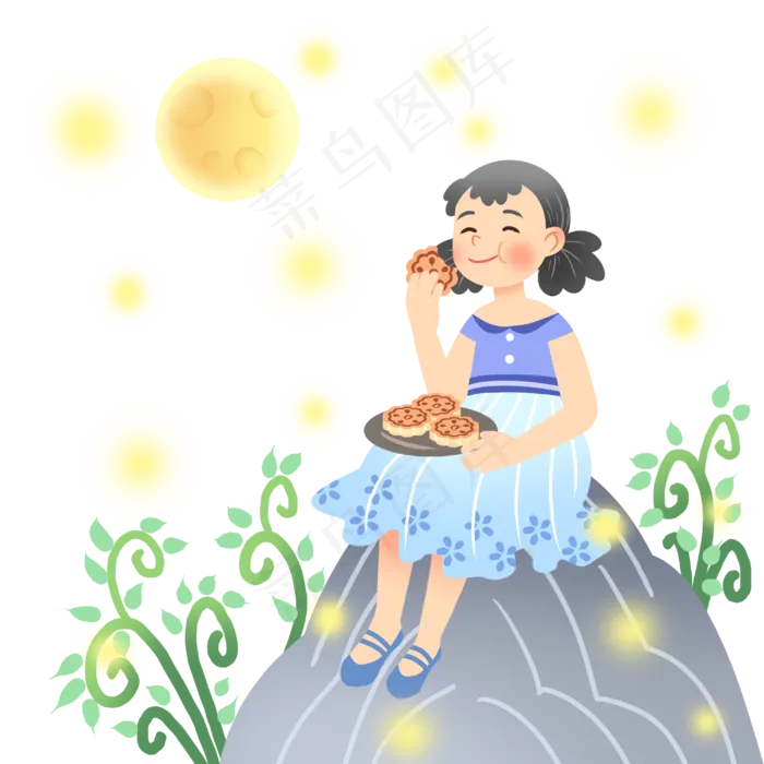 中秋节吃月饼女孩(3000X3000(DPI:300))psd模版下载