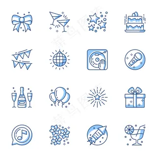 派对线性图标集。