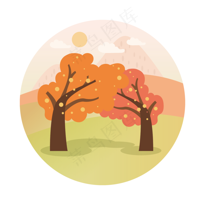 简约扁平卡通可爱秋树植物矢量元