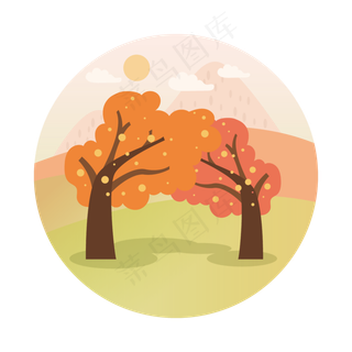 简约扁平卡通可爱秋树植物矢量元