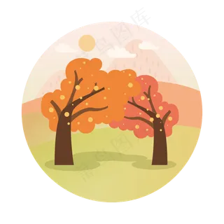 简约扁平卡通可爱秋树植物矢量元