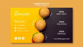 美味汉堡餐厅横幅banner模板
