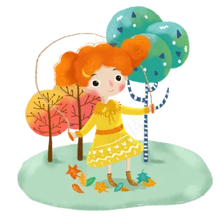 秋天秋日萌系少女跳神落叶树林缤