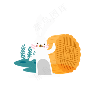 中秋节元素手绘小清新月饼兔子