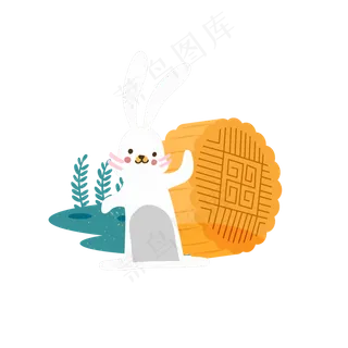 中秋节元素手绘小清新月饼兔子