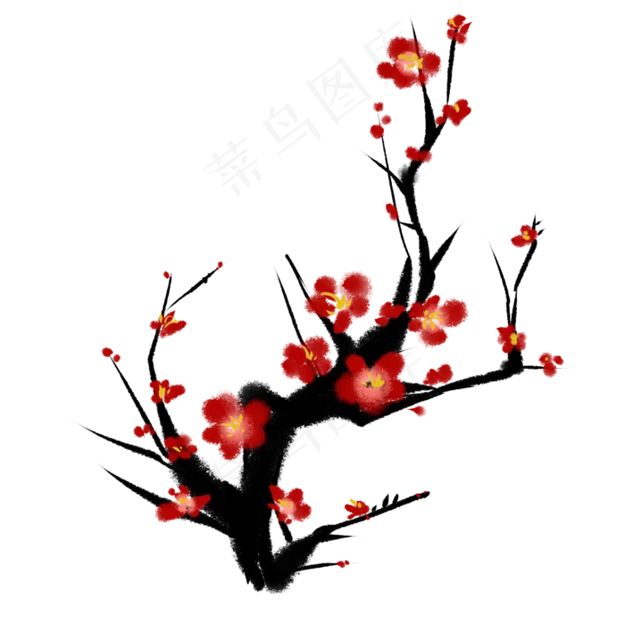 水墨红色梅花花枝(2150X2150(DPI:299))psd模版下载