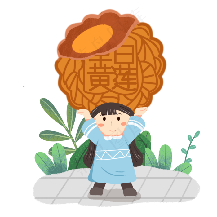 中秋节女孩举着月饼素材