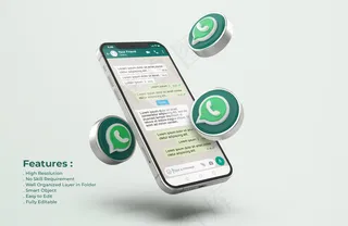 Whatsapp的银色手机模型样机