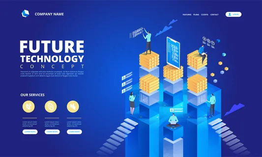 技术等轴测概念。抽象未来高科技插图