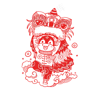 牛年窗花舞狮剪纸中国风