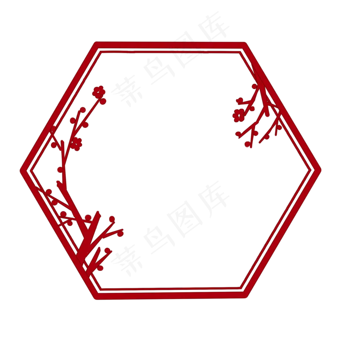 六边形中国风古典红色边框PNG(2000X2000(DPI:300))psd模版下载