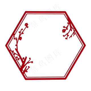 六边形中国风古典红色边框PNG