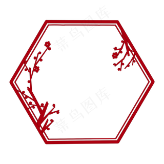 六边形中国风古典红色边框PNG