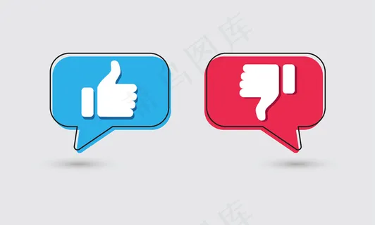 喜欢和不喜欢。竖起和竖起图标。