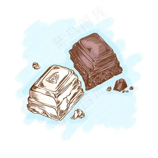 黑巧克力和白巧克力。茶用糖果和甜点。线性手绘草图