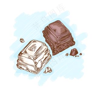 黑巧克力和白巧克力。茶用糖果和甜点。线性手绘草图