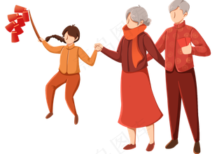 元旦放鞭炮的一家人