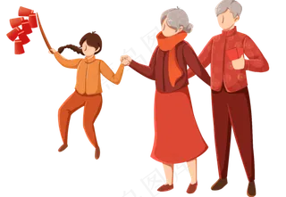 元旦放鞭炮的一家人