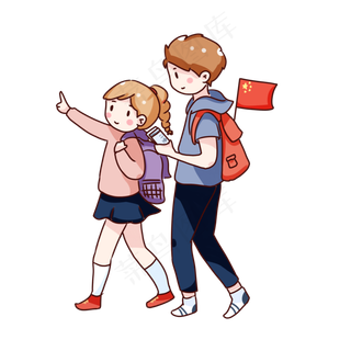 手绘卡通国庆节旅行