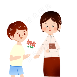 手绘教师节学生给老师送花可商用