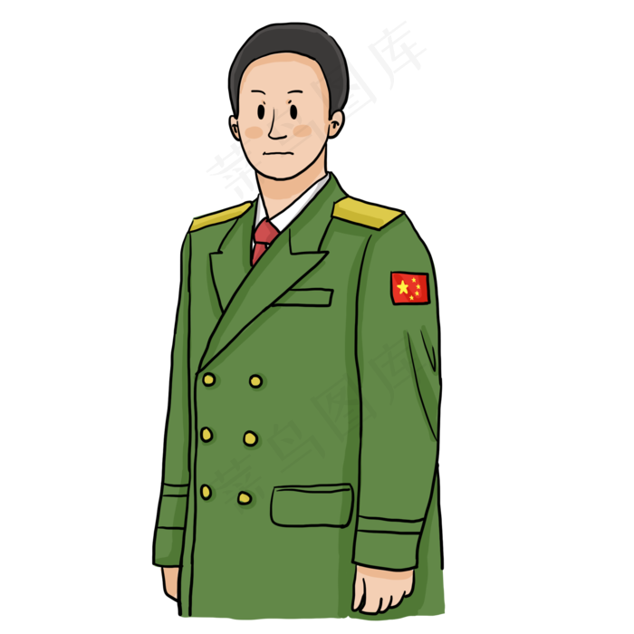 国庆节穿军装的男军人卡通插画