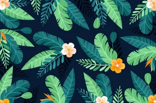 使用热带花卉和树叶缩放背景