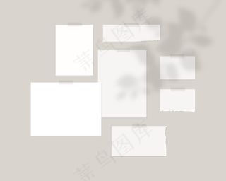 情绪板模板空白的白纸在墙上与阴影覆盖