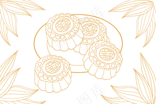 线描中秋月饼