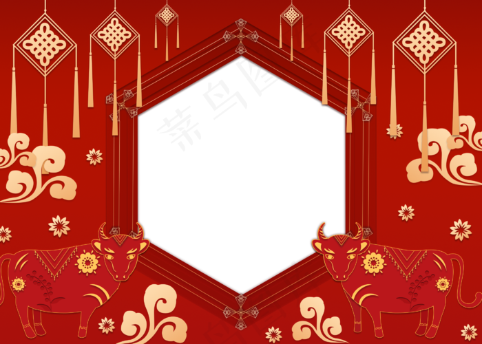 新年剪纸立体牛年(2800X2000(DPI:72))psd模版下载