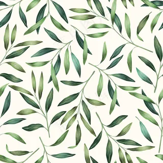 春叶手绘无缝图案。植物学背景。 春叶手绘无缝图案。植物学背景。