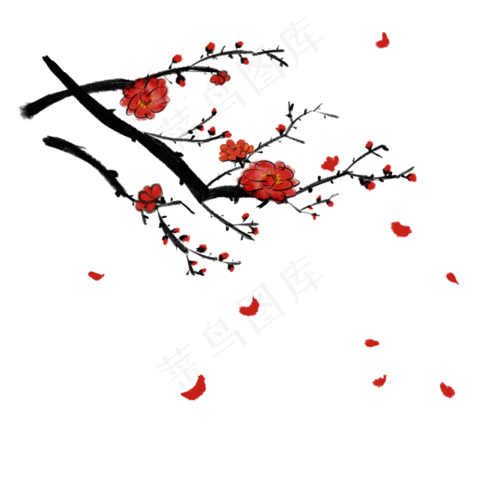 水墨古风手绘国画梅花红梅冬梅可(2000X2000(DPI:150))psd模版下载