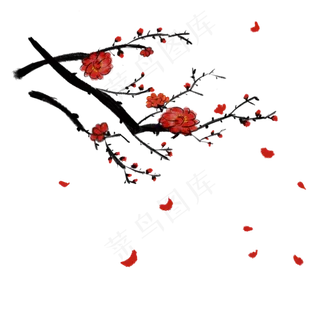 水墨古风手绘国画梅花红梅冬梅可 水墨古风手绘国画梅花红梅冬梅可