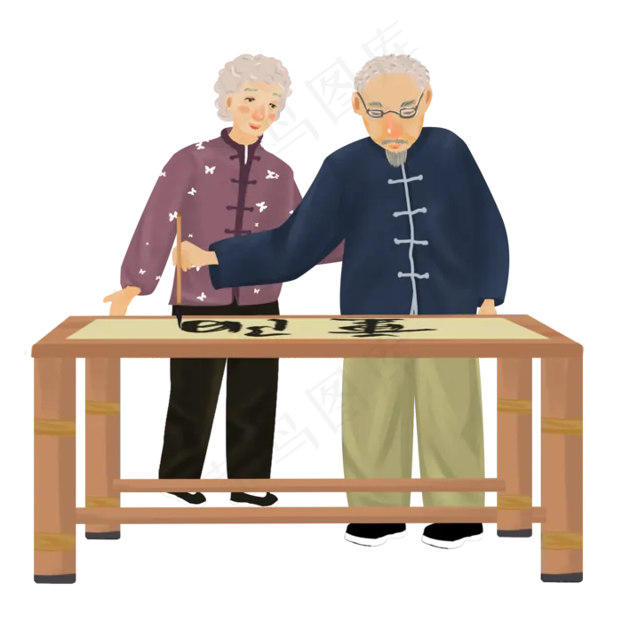 老年人写书法的场景(2000*2000px 300 dpi )psd模版下载