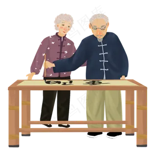 老年人写书法的场景