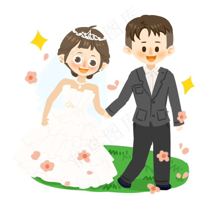 七夕情侣浪漫婚礼PNG素材