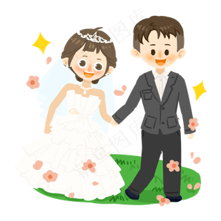七夕情侣浪漫婚礼PNG素材