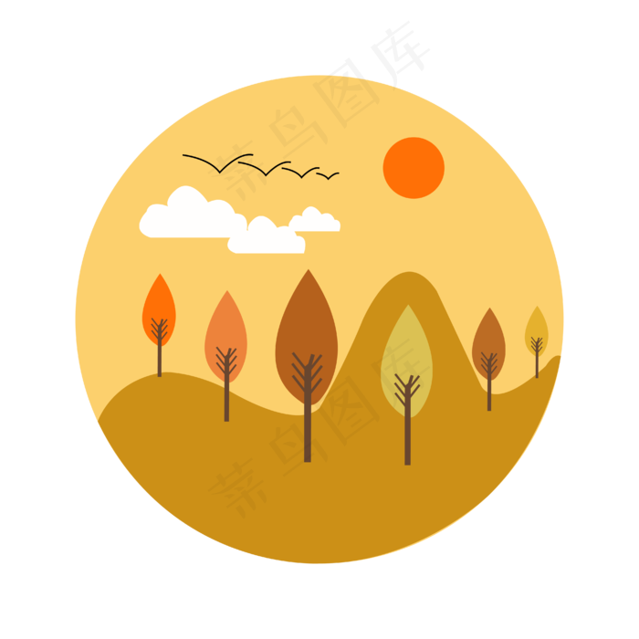 矢量手绘卡通秋天风景