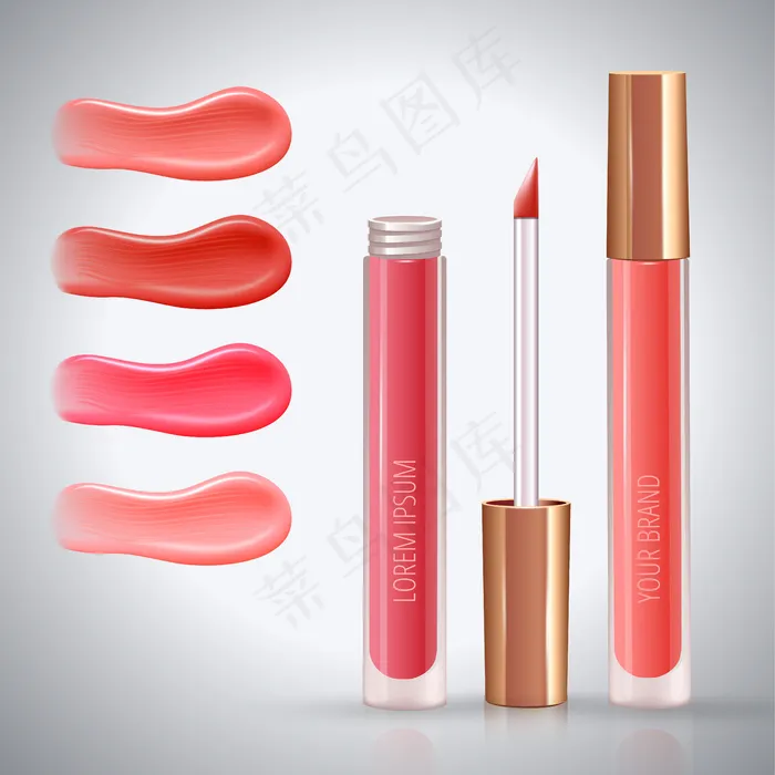 化妆品的概念与嘴唇与现实的奶油涂抹不同颜色和液体唇膏关闭和开放eps,ai矢量模版下载