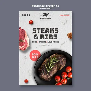 牛排餐厅宣传单,DM传单模板