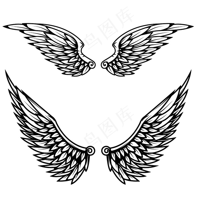 白色背景的复古翅膀。