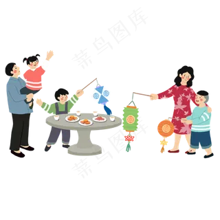 手绘卡通一家人欢度中秋节元素