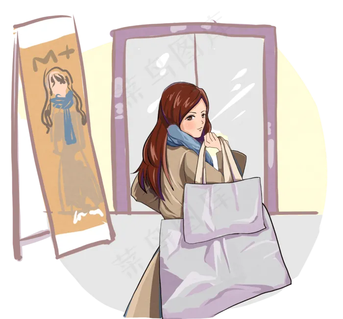 双十一购物优惠逛商场女人卡通手(2480X2308(DPI:300))psd模版下载
