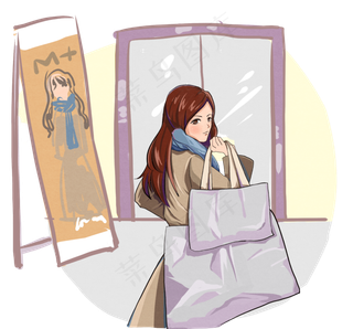 双十一购物优惠逛商场女人卡通手