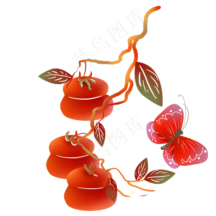 中国风剪纸柿子和蝴蝶(2000X2000(DPI:300))psd模版下载