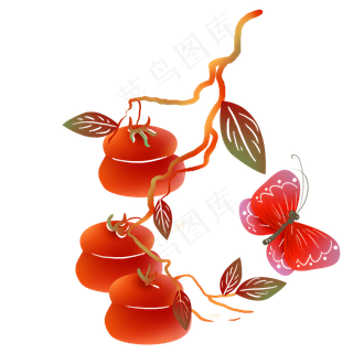 中国风剪纸柿子和蝴蝶