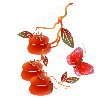 中国风剪纸柿子和蝴蝶