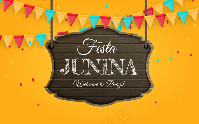 带有党旗的Festa junina木制招牌。巴西节eps,ai矢量模版下载