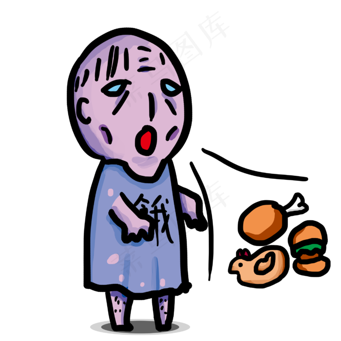 中元节鬼节Q版漫画风格饿死鬼