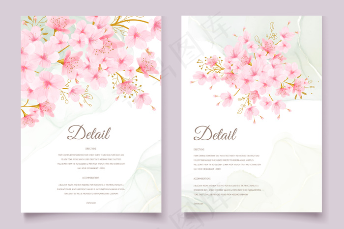 水彩樱花花卉和树叶卡套