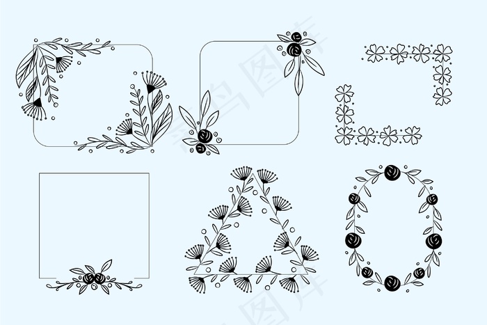 一套手绘花框eps,ai矢量模版下载